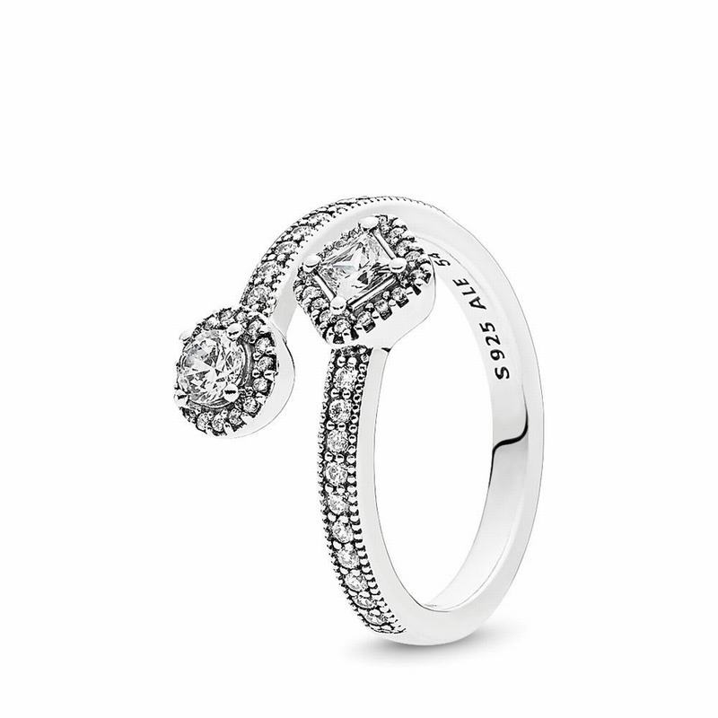 Pandora Sparkling Square & Circle Open Stackable Ring NZ, Sterling Silver (085127-SGB)